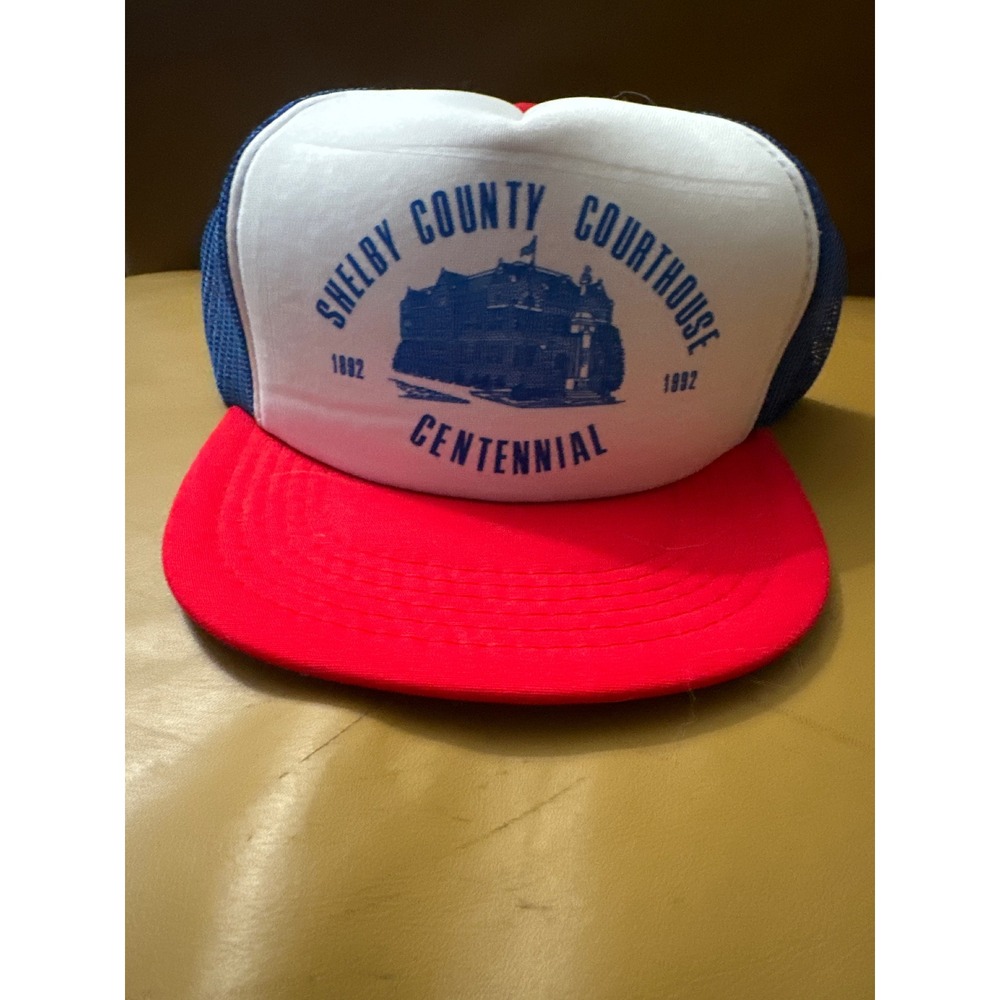 Vintage Shelby County Courthouse Centennial Trucker Hat Red White‎ Blue Snapback